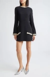 Cinq À Sept Adi Floral Embellished Long Sleeve Minidress In Black