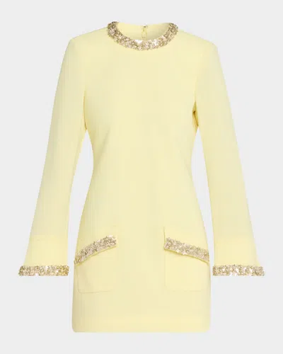 Cinq À Sept Adi Long-sleeve Floral Embellished Mini Dress In Yellow