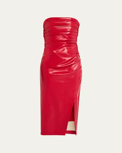 Cinq À Sept Adira Strapless Vegan Leather Midi Dress In Red