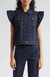 Cinq À Sept Adley Flutter Sleeve Denim Shirt In Indigo