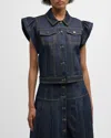 Cinq À Sept Adley Flutter Sleeve Denim Shirt In Indigo