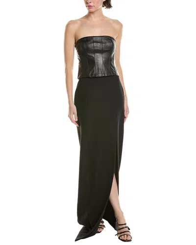 Cinq À Sept Adriana Leather-trim Midi Dress In Black