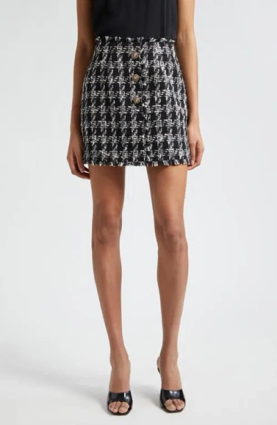 Cinq À Sept Adrienne Cotton Blend Tweed Miniskirt In Black/ Ivory
