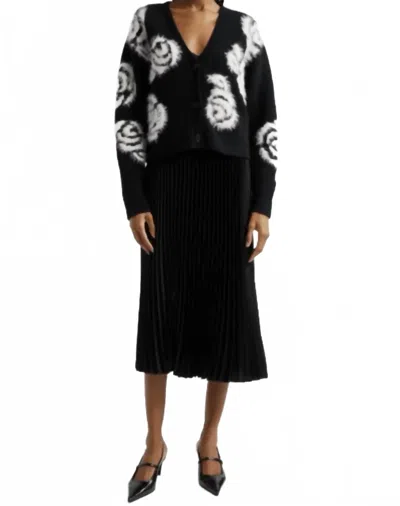 Cinq À Sept Aerin Fuzzy Cardigan And Pleated Midi Dress In Black Ivory
