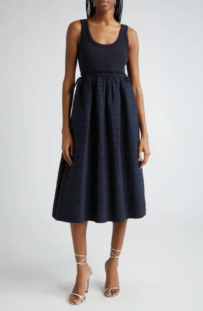 Cinq À Sept Akira Sleeveless Scoop-neck Pintuck Combo Midi Dress In Navy