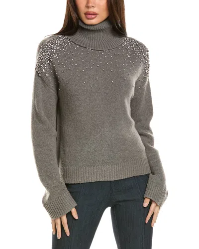 Cinq À Sept Cinq A Sept Alani Rhinestone Crackle Wool-blend Turtleneck Top In Grey