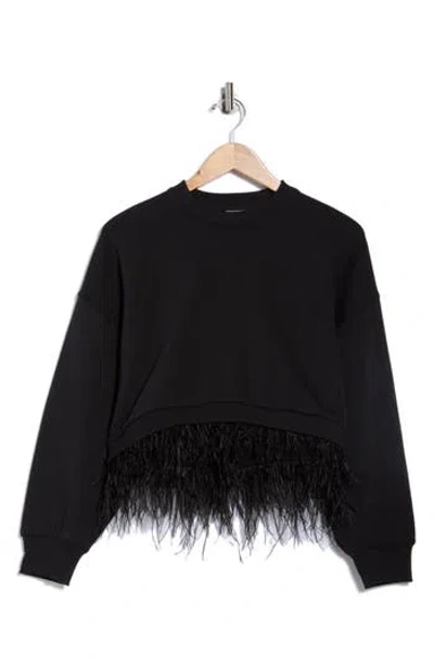 Cinq À Sept Albertine Feather Trim Cotton Blend Sweatshirt In Black