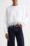 Cinq À Sept Albertine Feather Trim Cotton Blend Sweatshirt In White