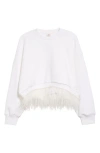 Cinq À Sept Albertine Feather Trim Cotton Blend Sweatshirt In White