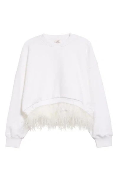 Cinq À Sept Albertine Feather Trim Cotton Blend Sweatshirt In White