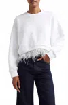 Cinq À Sept Albertine Feather Trim Cotton Blend Sweatshirt In White