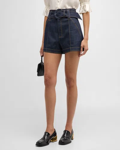 Cinq À Sept Aldi Belted Denim Shorts In Indigo