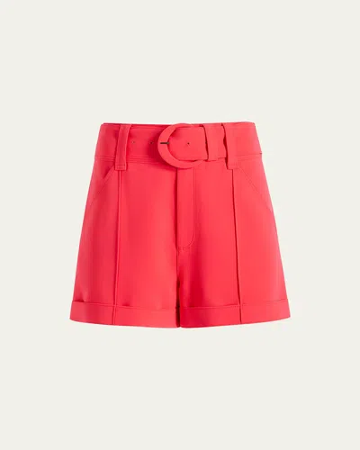 CINQ À SEPT ALDI BELTED HIGH-RISE STITCHED SHORTS