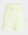 Cinq À Sept Aldi Belted High-rise Stitched Shorts In Lime Cream