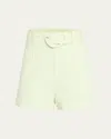 Cinq À Sept Aldi Belted High-rise Stitched Shorts In Lime Cream