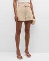 Cinq À Sept Aldi Belted Wide-leg Linen Shorts In Khaki