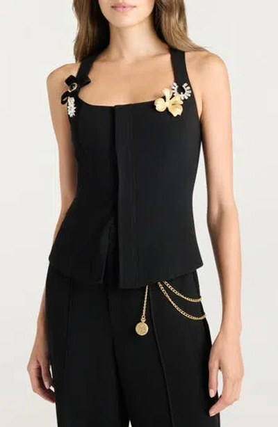 Cinq À Sept Aliana Brooch Detail Vest In Black