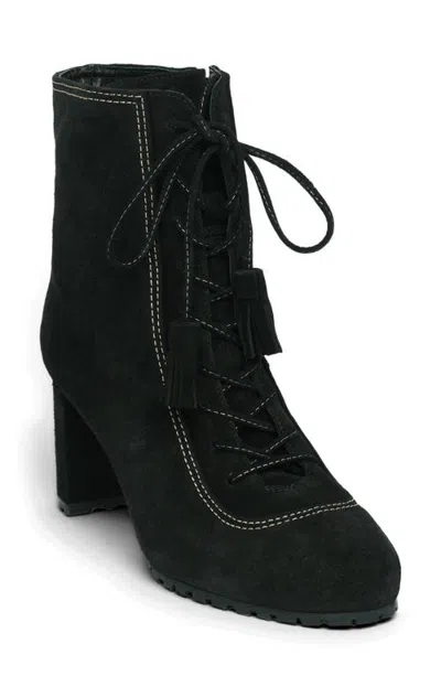 Cinq À Sept Alice Contrast Lace Up Leather Bootie In Black