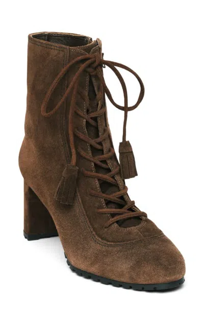 Cinq À Sept Alice Contrast Lace Up Leather Bootie In Chocolate