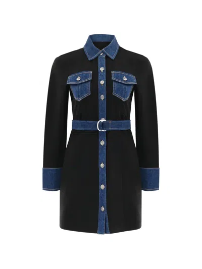 Cinq À Sept Aliza Denim Trim Long Sleeve Dress In Black