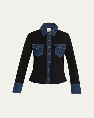 Cinq À Sept Aliza Denim Button-front Shirt In Animal Print