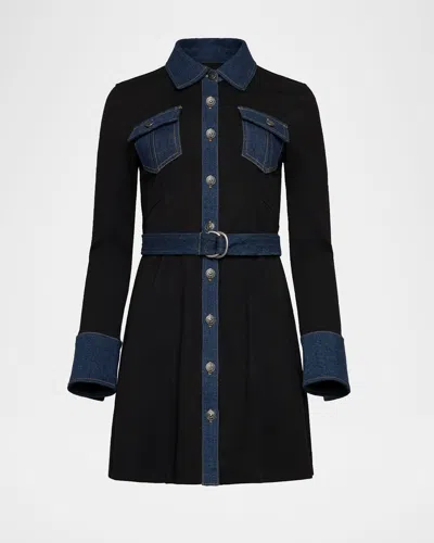 Cinq À Sept Aliza Denim Trim Long Sleeve Dress In Black