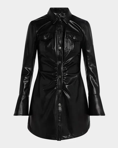 Cinq À Sept Alizee Vegan Leather Mini Shirtdress In Black