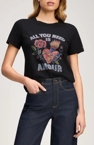 Cinq À Sept All You Need Is Amour Shrunken Cotton Band Graphic T-shirt In Black
