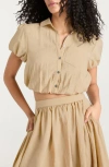 Cinq À Sept Allinae Button Up Crop Top In Khaki