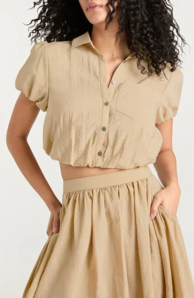 Cinq À Sept Allinae Button Up Crop Top In Khaki
