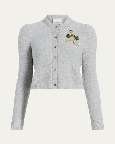 Cinq À Sept Allura Embroidered Cropped Cardigan In Gray