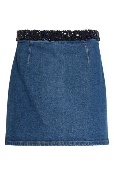Cinq À Sept Amara Rhinestone Denim Skirt In Blue