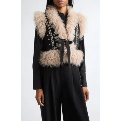 Cinq À Sept Amaranthe Faux Fur Trim Embroidered Vest In Multi