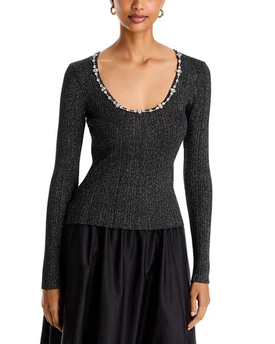 Cinq À Sept Cinq A Sept Aminta Embellished Scoop Neck Top In Gray