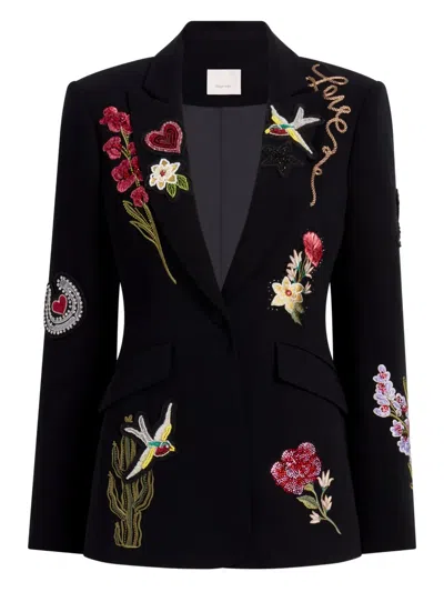 Cinq À Sept Amour-embroidered Embellished Blazer In Black