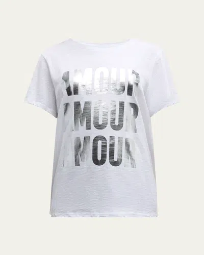 Cinq À Sept Amour Foiled Print Short-sleeve Cotton Tee In Whitesilver