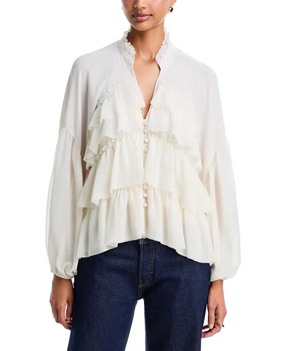 Cinq À Sept Cinq A Sept Amoura Stand Collar Ruffle Tiered Top In Neutral