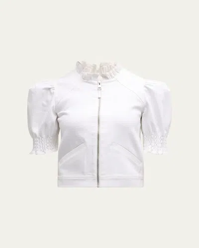 Cinq À Sept Anabella Short-sleeve Zip-front Jacket In White