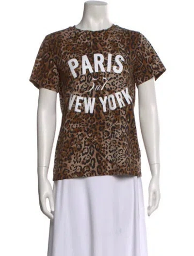 Pre-owned Cinq À Sept Animal Print Crew Neck T-shirt In Brown