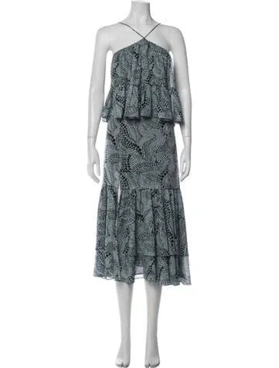 Pre-owned Cinq À Sept Animal Print Midi Length Dress In Black/blue