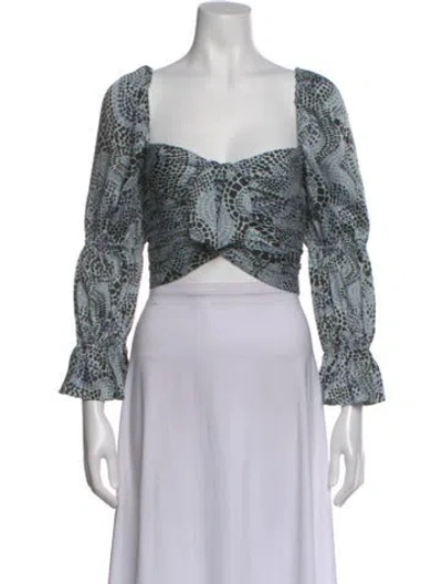 Pre-owned Cinq À Sept Animal Print Square Neckline Crop Top In Blue