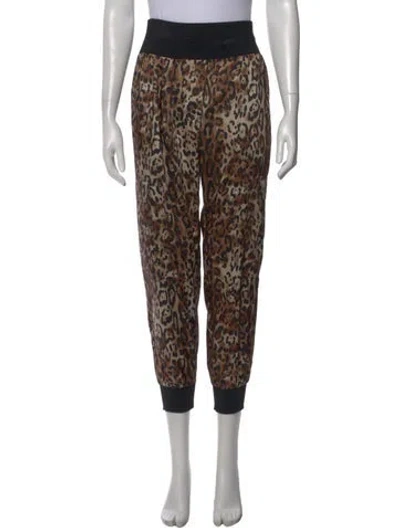 Pre-owned Cinq À Sept Animal Print Straight Leg Pants In Brown