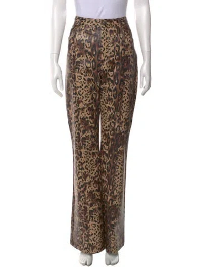 Pre-owned Cinq À Sept Animal Print Wide Leg Pants In Brown