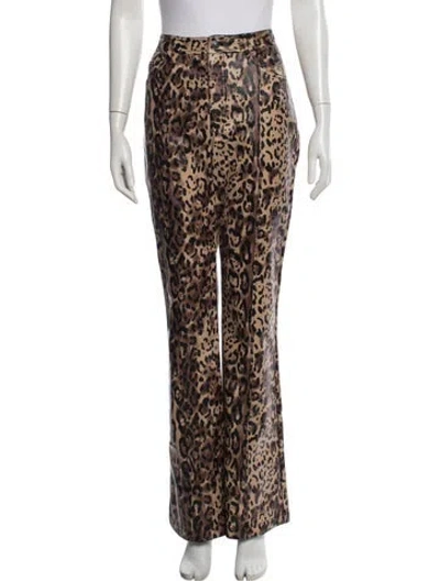Pre-owned Cinq À Sept Animal Print Wide Leg Pants In Brown