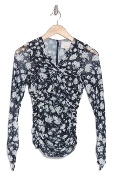 Cinq À Sept Aniya Floral Mesh Top In Navy/ivory