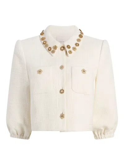 Cinq À Sept Ansey Embellished Puff-sleeve Jacket In White