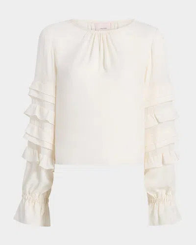 Cinq À Sept Anta Ruffled Long-sleeve Top In White