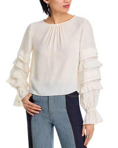 Cinq À Sept Cinq A Sept Anta Ruffled Sleeve Top In White