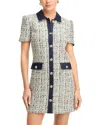 Cinq À Sept Anya Short-sleeve Boucle Mini Dress In Patina Multi