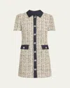 Cinq À Sept Anya Short-sleeve Boucle Mini Dress In Patina Multi